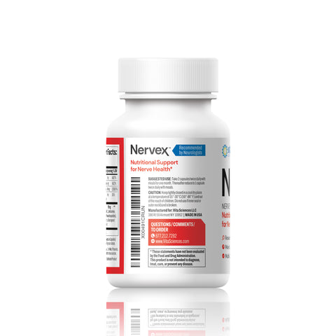 Nervex - Nerve Support Supplement for Nerve Pain, Neuropathy Support & Nerve Health B Vitamins, R-Alpha Lipoic Acid & Acetyl-L-Carnitine 60 CapsulesCapsules Vita Sciences Nervex - Nerve Support Supplement for Nerve Pain, Neuropathy Support & Nerve Health B Vitamins, R-Alpha Lipoic Acid & Acetyl-L-Carnitine 60 CapsulesCapsules Vita Sciences